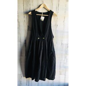 NWT Free People Diana Dress Wrap Midi Black L Pockets Open Sides Fit & Flare